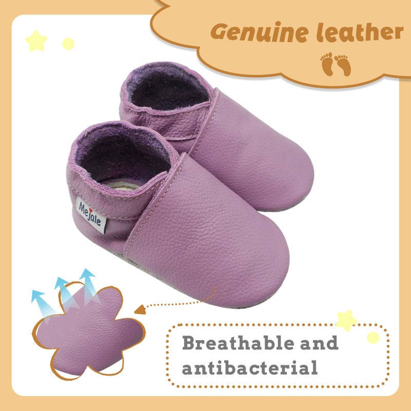 Mejale Baby Soft Soled Leather Moccasins Anti-Slip Infant Toddler Shoes First Walkers(Light Purple,12-18 Mos) - Image 2